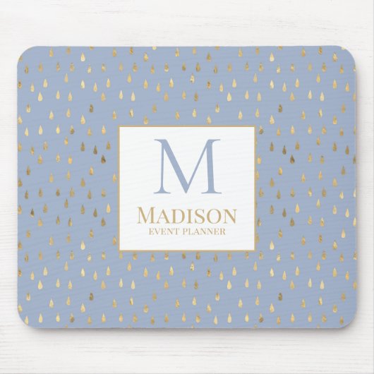 Light Blue Gold Raindrop Modernes Trendmonogramm Mousepad (Vorne)