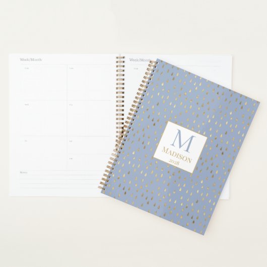 Light Blue Gold Raindrop Modernes Trendmonogramm Planer (Anzeige)