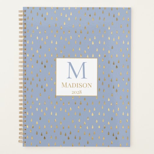 Light Blue Gold Raindrop Modernes Trendmonogramm Planer (Vorderseite)