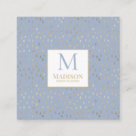 Light Blue Gold Raindrop Modernes Trendmonogramm Quadratische Visitenkarte