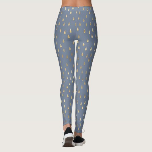Light Blue Gold Raindrop Modernes Trendy Yoga Leggings (Rückseite)