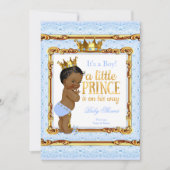 Light Blue Gold White Prince Baby Dusche Ethnic Einladung (Vorderseite)