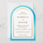 Light blue golden frame gradient wedding einladung (Vorderseite)