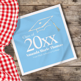 Light Blue Graduation Cap Class of 20XX Name Serviette