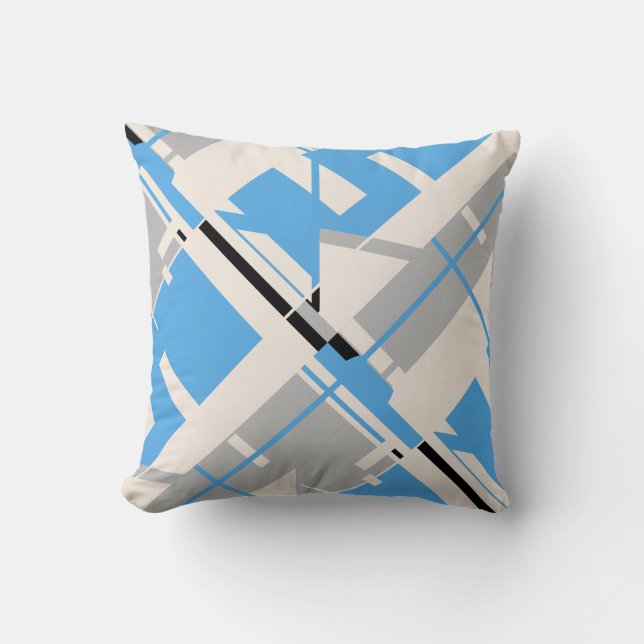 Light Blue Gray Black Beige Diagonal Abstrakt Kissen (Vorderseite)