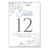 Light Blue & Gray Elegante Filigree Wedding Tischnummer (Rückseite)