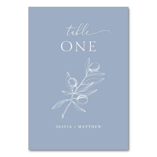 Light Blue Gray Olive Wedding | zart nautisch Tischnummer (Rückseite)