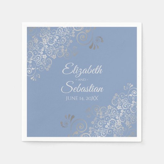 Light Blue Gray & Silver Frills Elegante Wedding Serviette (Vorderseite)