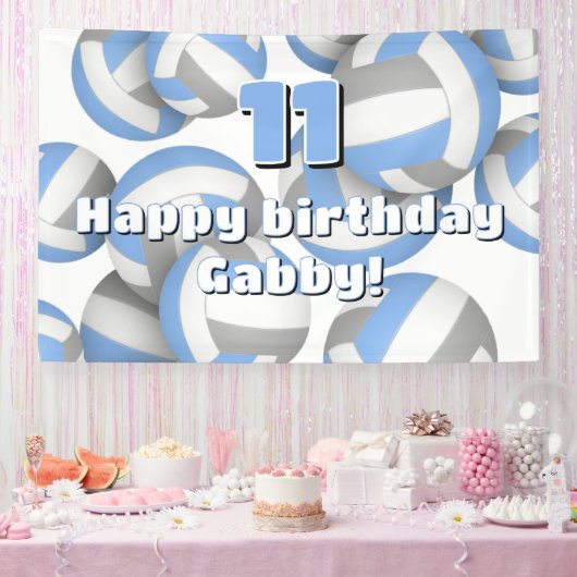 light blue gray volleyballs kids birthday party banner (Party)