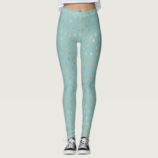 Light Blue Green Gold Raindrop Modernes Trendy Yog Leggings (Vorderseite)