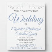 Light Blue & Grey Elegante Wedding Welcome Sign Fotoplatte (Vorderseite)