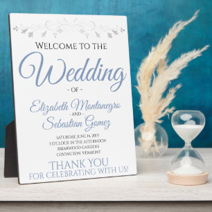 Light Blue & Grey Elegante Wedding Welcome Sign Fotoplatte