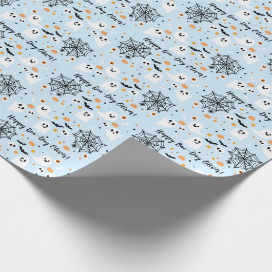Light Blue Halloween Ghost Geschenkpapier (Ecke)