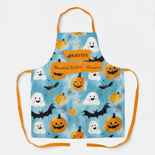 Light Blue Halloween mit Geistern, Pumpkins, Flede Schürze (Vorderseite)