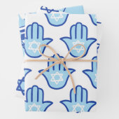 Light Blue Hamsa Star von David Pattern Hanukkah Geschenkpapier Set (Beispiel)