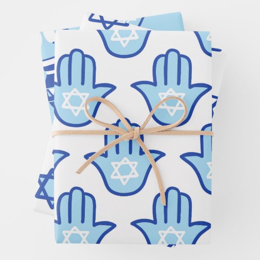 Light Blue Hamsa Star von David Pattern Hanukkah Geschenkpapier Set (Beispiel)
