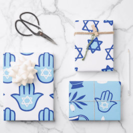 Light Blue Hamsa Star von David Pattern Hanukkah Geschenkpapier Set