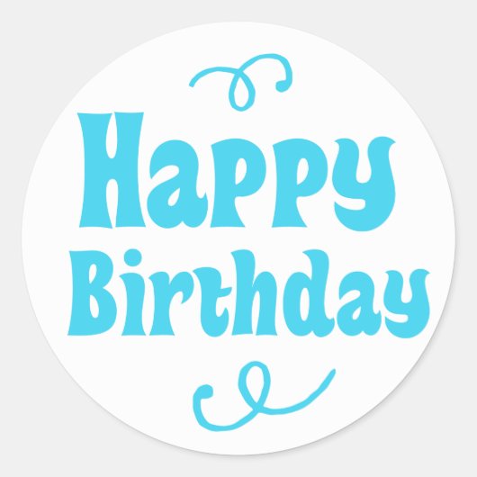 Light Blue Happy Birthday Gastgeschenk Stickers (Vorderseite)