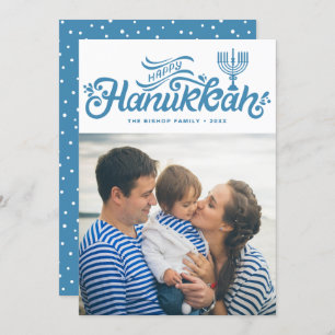 Light Blue Happy Hanukkah Handschrift Foto Feiertagskarte