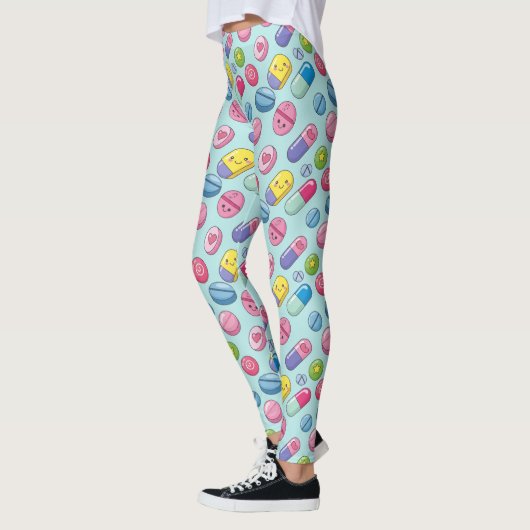 Light Blue Happy Pill Pattern Leggings (Links)