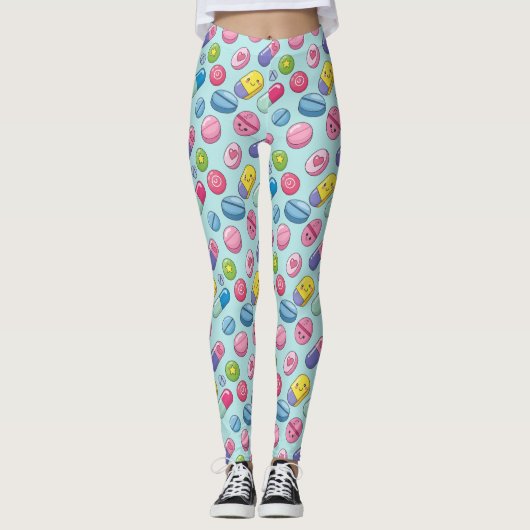 Light Blue Happy Pill Pattern Leggings (Vorderseite)