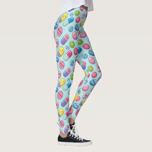 Light Blue Happy Pill Pattern Leggings (Rechts)