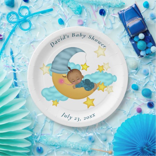 Light Blue Hat Baby auf einer Mondpapierplatte Pappteller (Party)