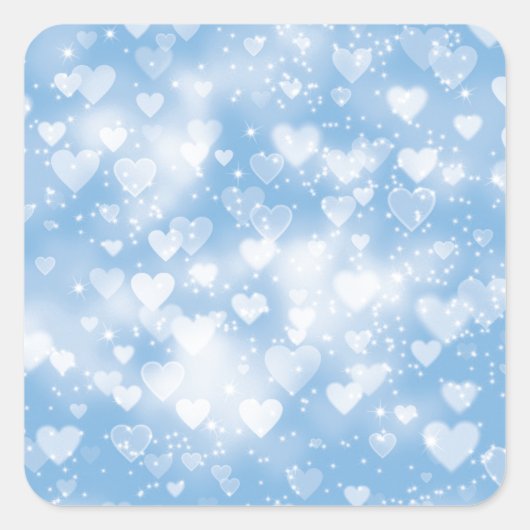 Light Blue Heart bokeh Quadratischer Aufkleber (Vorderseite)