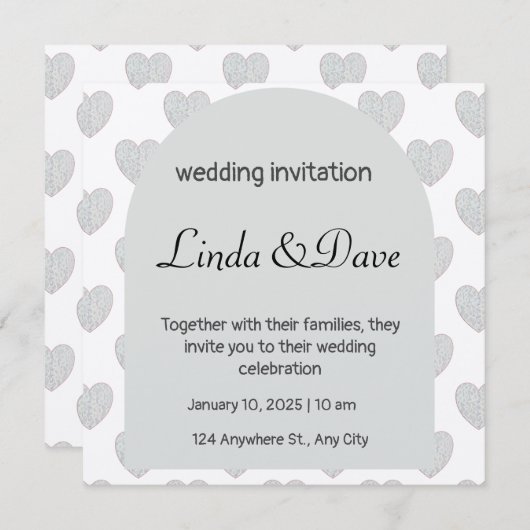 Light Blue Heart Pattern Hochzeitseinladung Einladung (Vorne/Hinten)