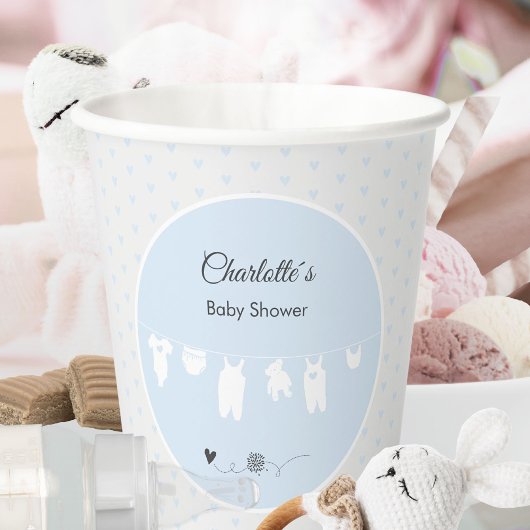 Light Blue Hearts Baby Boy Dusche Pappbecher