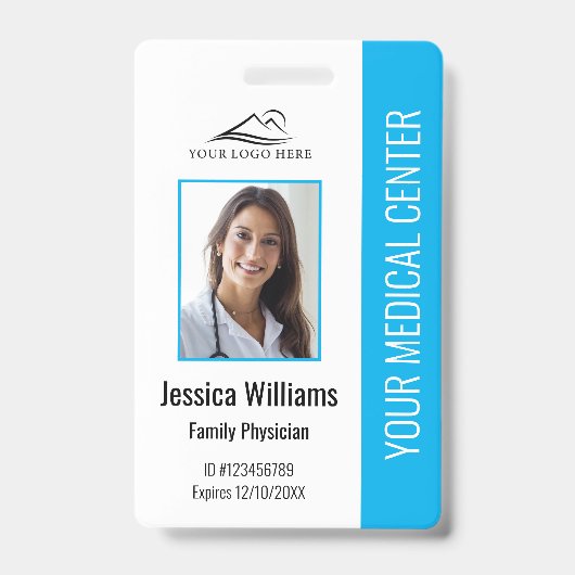Light Blue Hospital Medical Employee Foto ID Ausweis (Vorderseite)