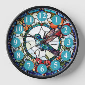 Light Blue Hummingbird Stached Glass Bird Uhr (Vorderseite)