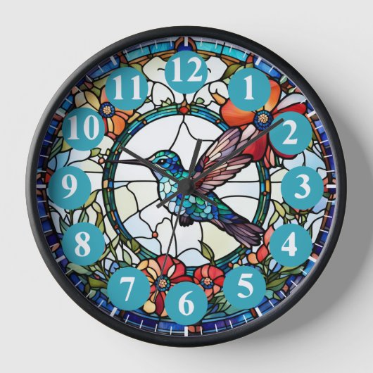 Light Blue Hummingbird Stached Glass Bird Uhr (Vorderseite)