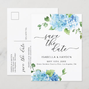 Light Blue Hydrangea Dusty Floral Save the Date Ankündigungspostkarte