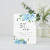 Light Blue Hydrangea Dusty Floral Save the Date Ankündigungspostkarte (Stehend Vorderseite)
