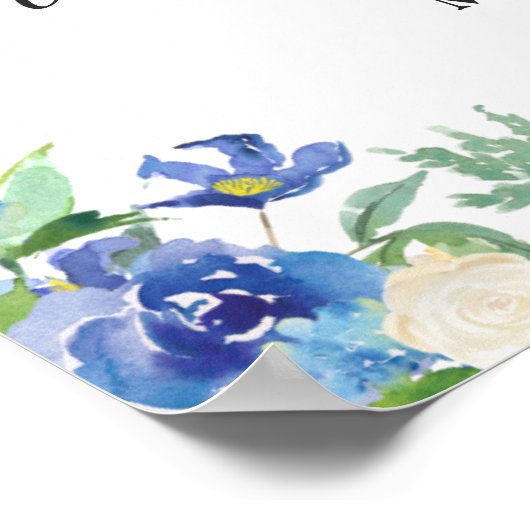 Light Blue Hydrangea Floral Brautparty Sign Poster (Ecke)