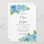 Light Blue Hydrangea Floral QR in einer Hochzeit Einladung (Vorne/Hinten)