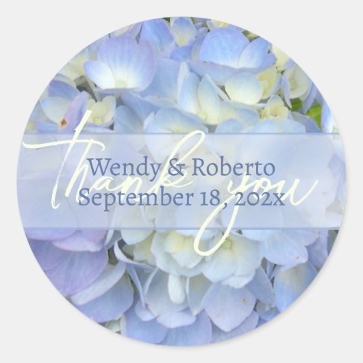 Light Blue Hydrangea Gastgeschenk Hochzeit Labels Runder Aufkleber (Vorderseite)