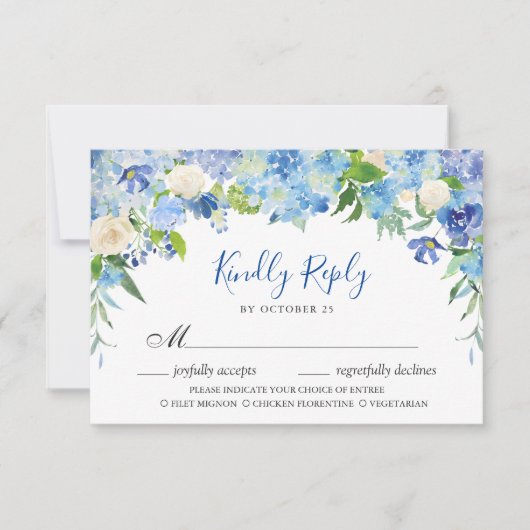 Light Blue Hydrangea RSVP Card mit Wahlmöglichkeit Karte (Vorderseite)