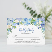 Light Blue Hydrangea RSVP Card mit Wahlmöglichkeit Karte (Stehend Vorderseite)