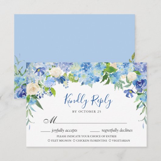 Light Blue Hydrangea RSVP Card mit Wahlmöglichkeit Karte (Vorne/Hinten)