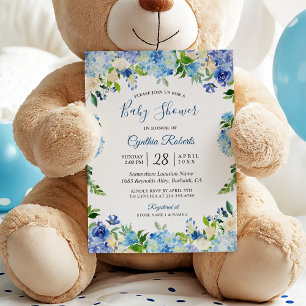 Light Blue Hydrangea Wasserfarbe BläsernBaby Dusch Einladung