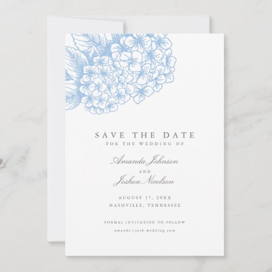 Light Blue Hydrangea Wedding Save the Date (Vorderseite)