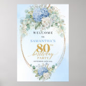 Light Blue Hydrangeas Boho 80th birthday welcome Poster (Vorne)