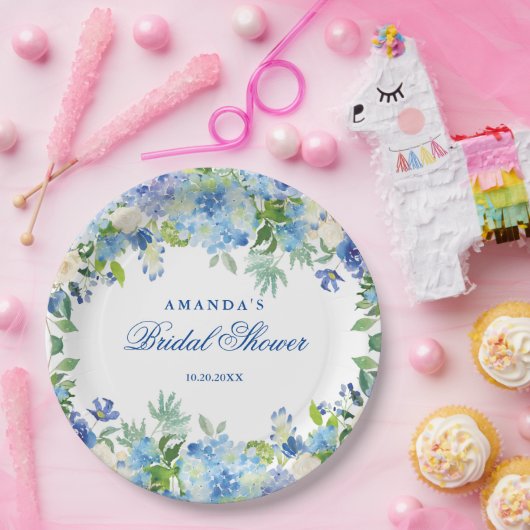 Light Blue Hydrangeas Floral Brautparty Pappteller (Party)