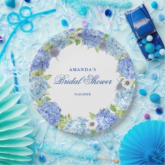 Light Blue Hydrangeas Floral Brautparty Party Pappteller (Party)