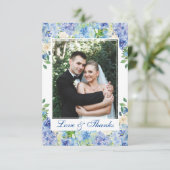 Light Blue Hydrangeas Floral Foto Wasserfarbe Dankeskarte (Stehend Vorderseite)