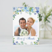 Light Blue Hydrangeas Floral Foto Wasserfarbe Dankeskarte (Stehend Vorderseite)