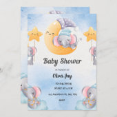 Light Blue Illustriert Baby Dusche Einladung (Vorne/Hinten)