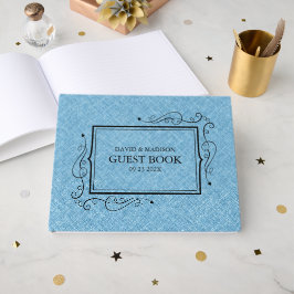 Light Blue Imitats Linen Black Frame Gästebuch